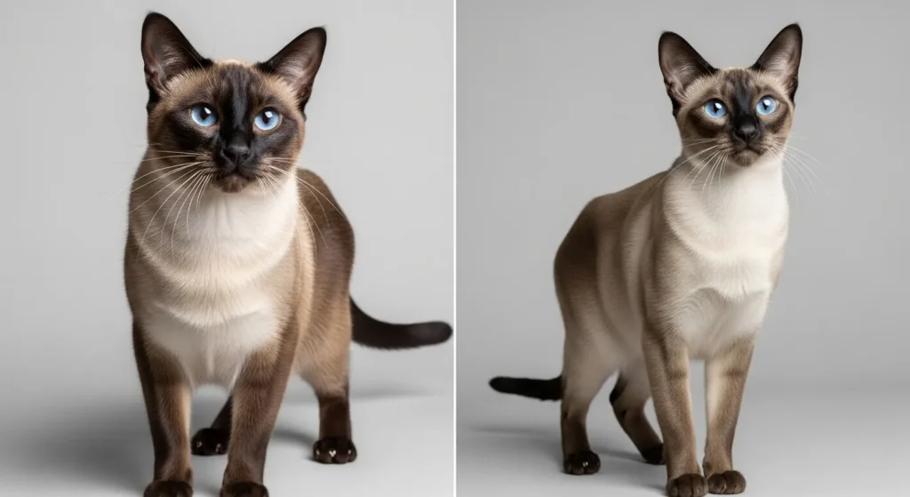 Comparison of traditional vs modern Siamese cat builds.