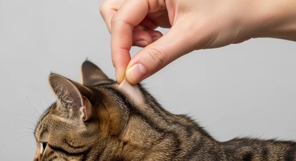 Person doing skin tent test on cat