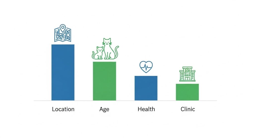 Infographic of elements affecting spay prices for cats.