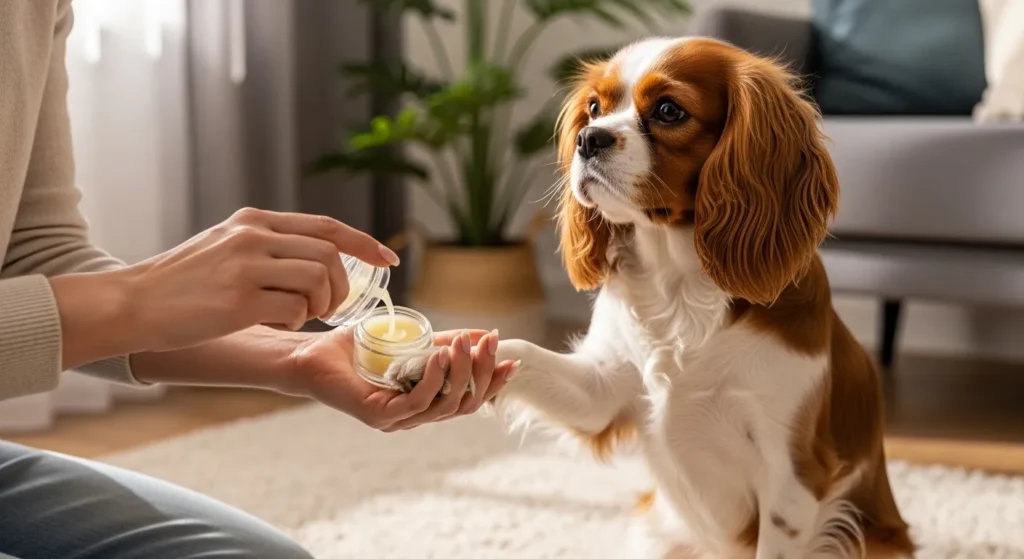 Helping dog with paw care