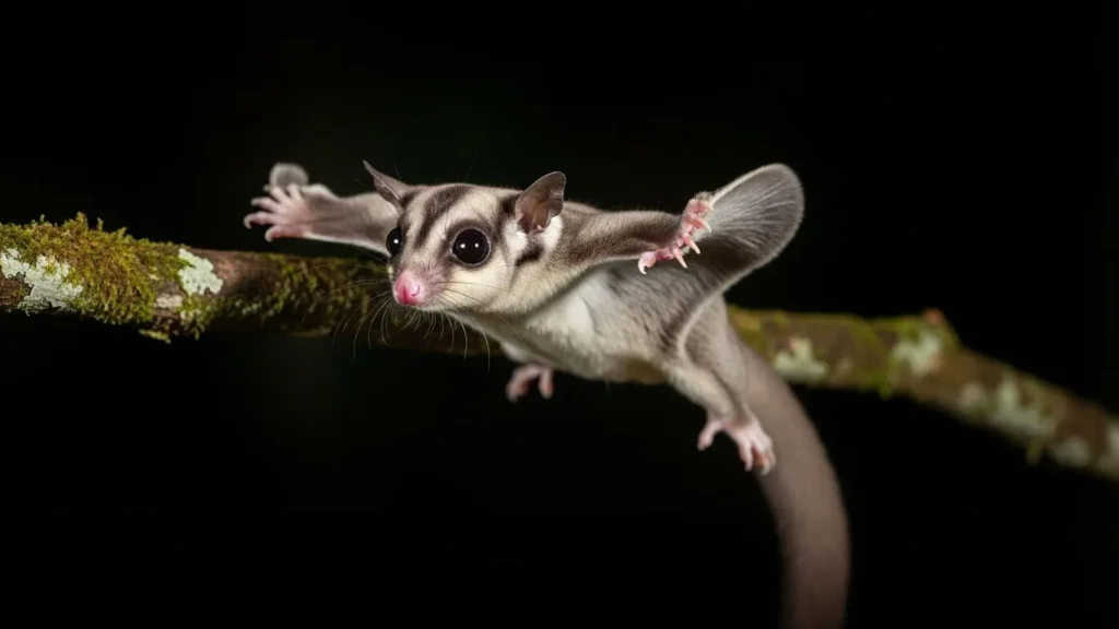 Sugar glider as a gliding pocket pet.