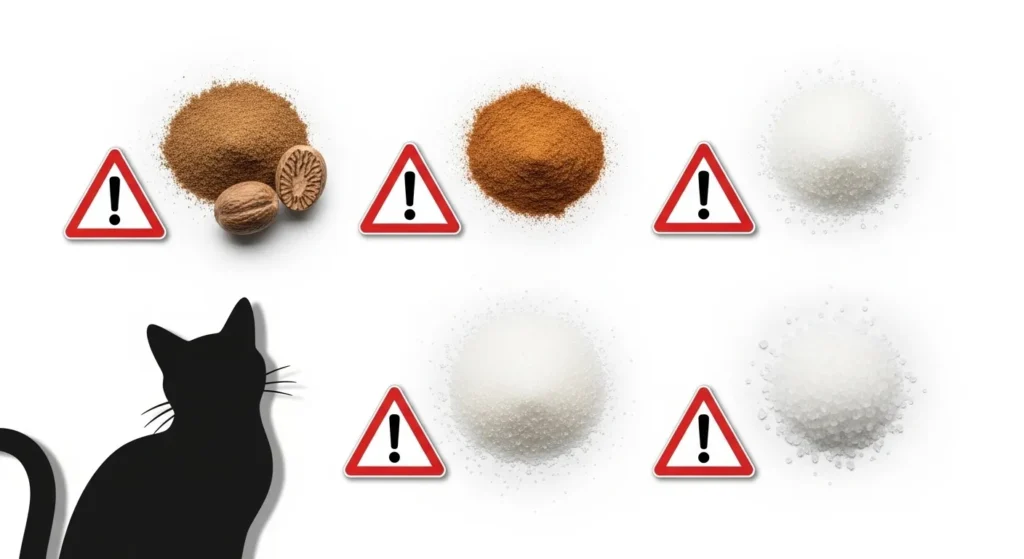 Toxic additives like nutmeg and cinnamon that make pumpkin pie filling unsafe for cats