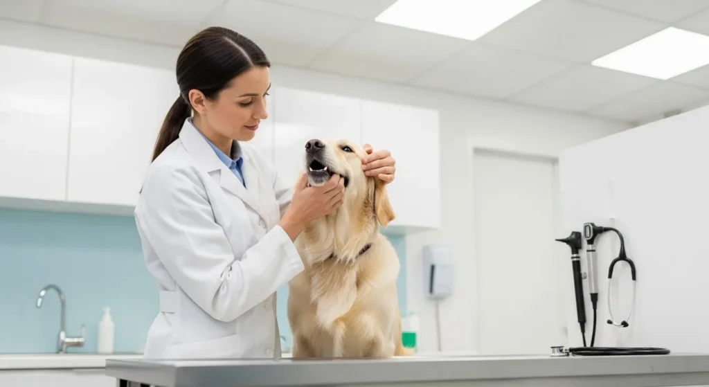 Veterinarian inspecting dog for health issues