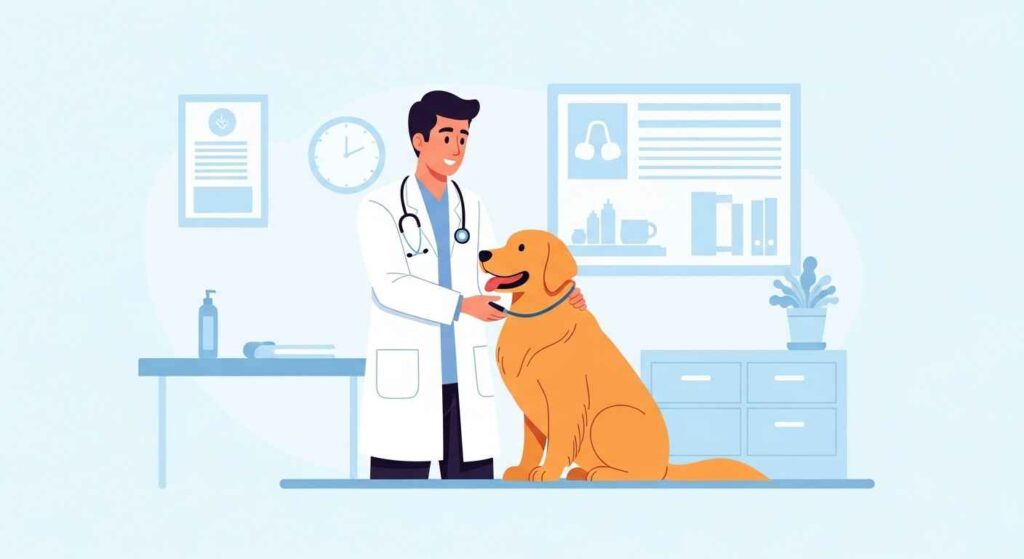 Veterinarian checking a dog’s health in a clinic.