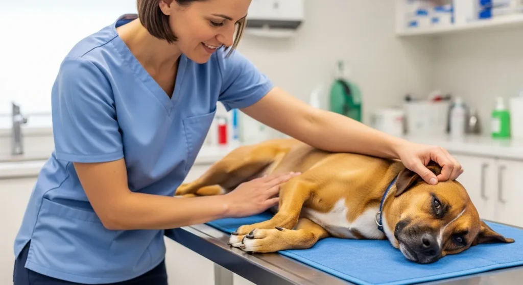 Veterinarian examining dog