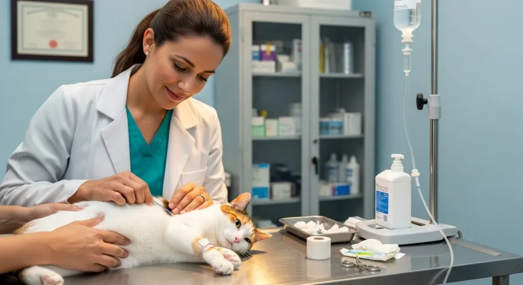 vet giving IV to cat tulip poisoning