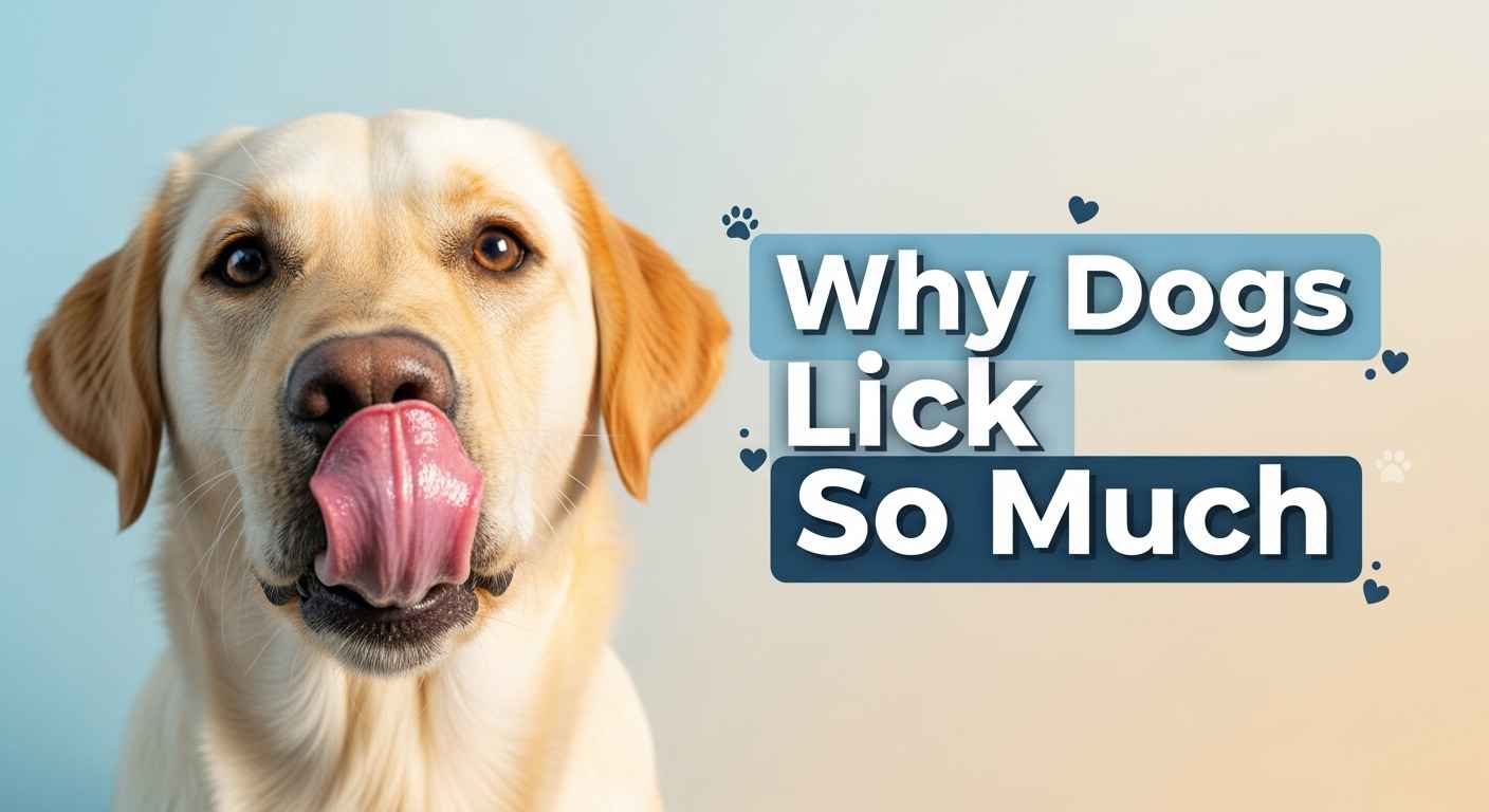 Happy golden retriever with tongue out next to text “Why Dogs Lick So Much” – blog post thumbnail