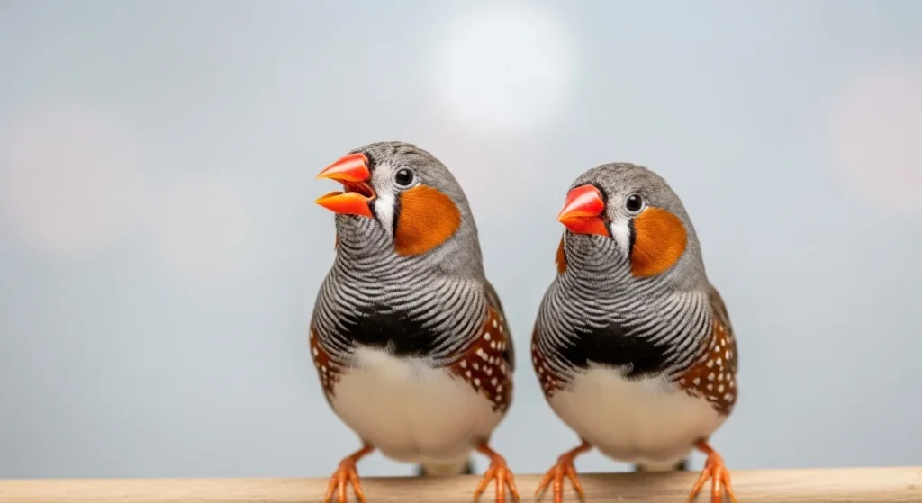 Striped zebra finches on perch